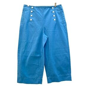 NWT Talbots Size 14 Blue Sailor Button Wide Leg‎ Side Zip Ankle Pants 25" Inseam